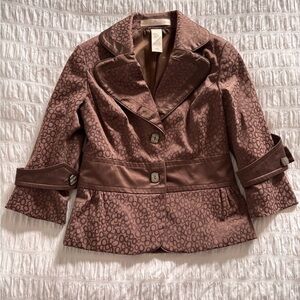 Nicole Bensiti Brown Textured Blazer with Peplum Waist